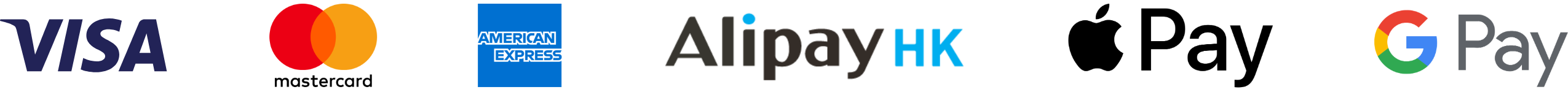 Accepted payment methods: Visa, Mastercard, Amex, AlipayHK, Apple Pay, Google Pay